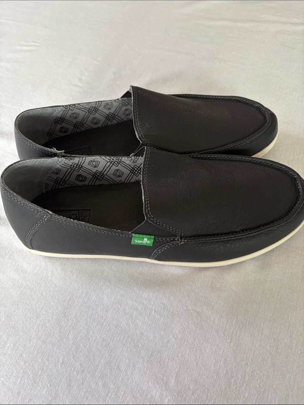 Sanuk Black Slip-On Casual Loafers with White Sole